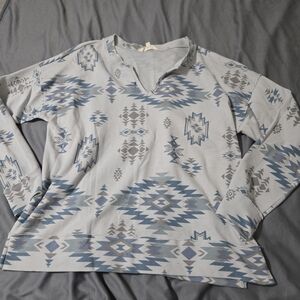 Lucky Brand Womens Long-Sleeve Thermal Shirt Medium Waffle Knit Aztec Western